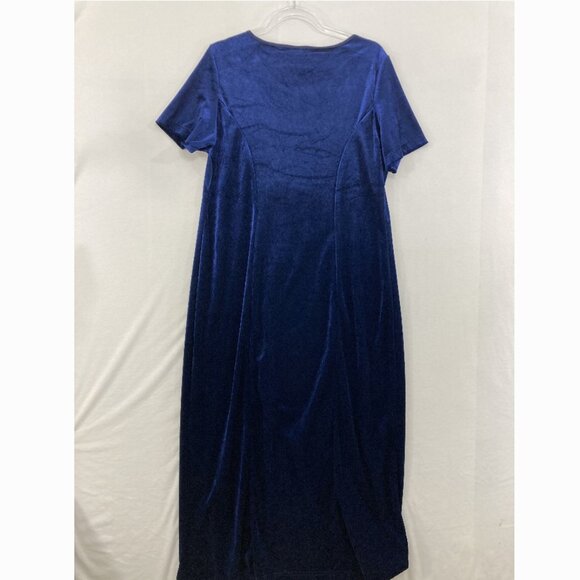 Dress.com size 16 Blue Velvet Ruched Bow Tie Front Side Slit Maxi Dress Y2K - Picture 8 of 10